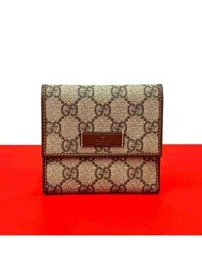 Gucci GG Supreme Leather Trifold Wallet Mini Coin Case Card Brown
